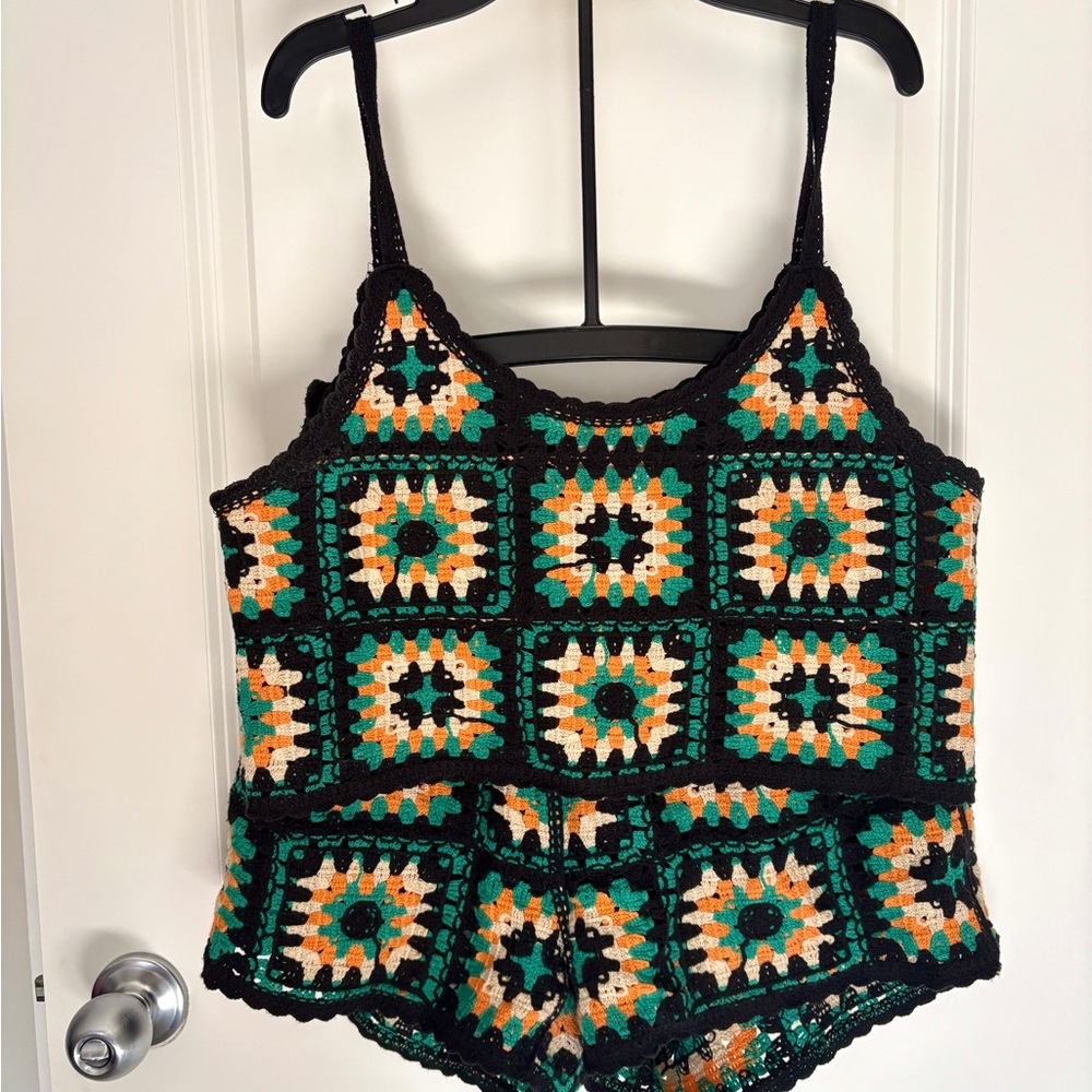 Colorful Crochet Tank Top and Shorts Set